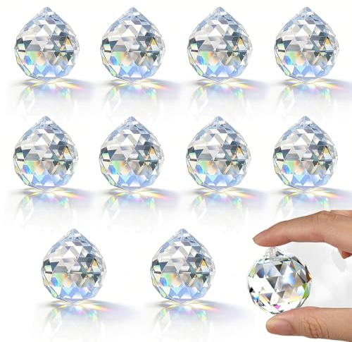10 Stück Sonnenfänger Kristall, Kristalle zum Aufhängen 30mm, Suncatcher für Fensterdeko, Kristall Sonnenfänger, für Fenster, Kronleuchter und DIY-Dekorationen, Kristall Anhänger