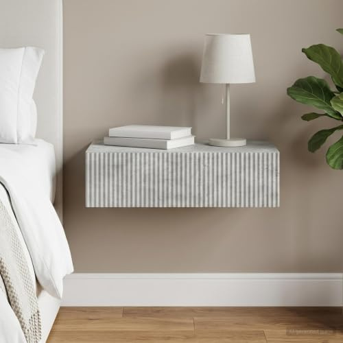 Bendmaxx Tavolino da parete grigio cemento in legno 87,5 x 34,5 x 17 cm con cassetto, spazio per casa, ufficio, corridoio, garage, scaffale versatile per ordine e organizzazione