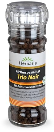 Herbaria Trio Noir Bio Pfeffer, Pfeffermühle, schwarze Pfeffermischung aus biologischem Anbau von drei verschiedenen Regionen, 50g