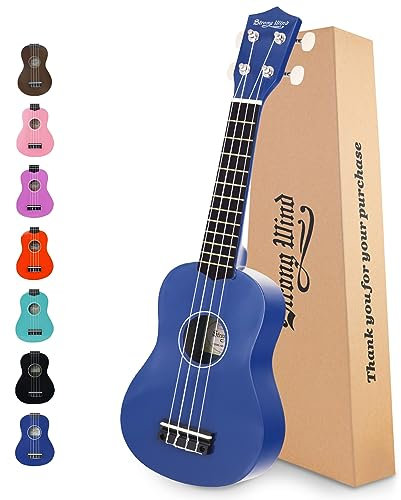 Strong Wind Sopran Ukulele 21 Zoll Lindenholz Ukulelen für Anfänger Vier Saiten Hawaii Gitarre Weihnachten Ukulele für Erwachsene Jugendliche Blau
