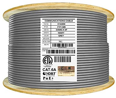 ELITE Infinity Cable CAT6A CMR Rated 10G Shielded Solid, STP, 1000 Feet, Bulk Cable Reel, Gray