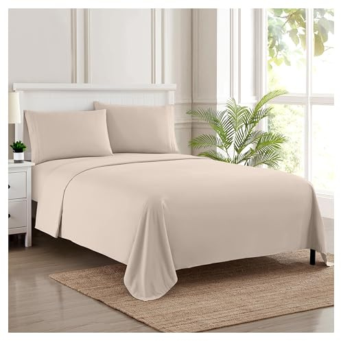 Sweet Home Collection Parure de lit de Luxe en Microfibre avec Drap Plat, Drap-Housse, 2 taies d'oreiller, Beige, lit Double