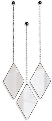 Umbra Dima 3-teiliger Wandspiegel und Wanddekoration, Metall, Schwarz, Rautenförmig,29 x 18 x 1.5 cm