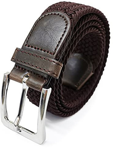 Glamexx24 Unisex Elastischer Stoffgürtel Geflochtener Stretchgürtel Dehnbarer Gürtel für Damen und Herren, Dunkelbraun, 105cm