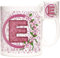 Letter E Gift Mug, Monogram E Mug, Alphabet Letter E Mug. Pink Flower Design Mug, Ceramic 11oz Capacity