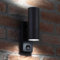 Auraglow PIR Motion Sensor Stainless Steel Up & Down Outdoor Wall Security Light - Cool White - Matte Black Finish