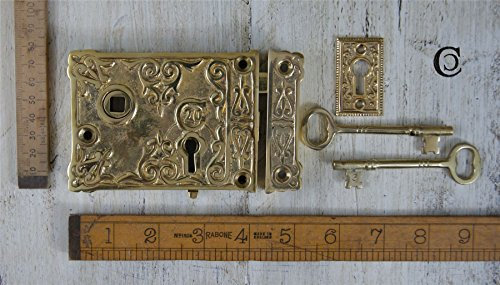 Small Ornate Antique Brass Rim Lock
