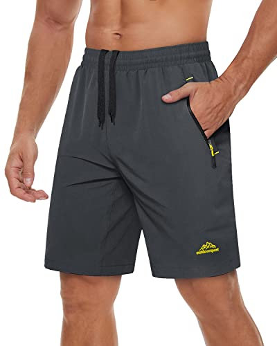 TACVASEN Men's Quick Dry Shorts Performance Jogging Shorts Gym Yoga Shorts Fitness Exercise Shorts Fast Drying Shorts with Zip Pockets Grey Gray