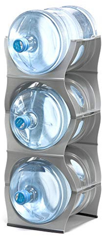 Bariboo Stapelbares Wasserflaschen-Aufbewahrungsregal, beste Wasserkrüge, 1,8 l, Krughalter für Küche, Schrank und Büro, verstärktes Polypropylen (Silber, 3 ohne Regal)