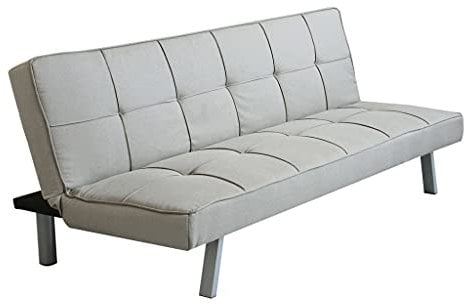 milani home Divano Letto Trapuntato Grigio Chiaro Stile Moderno di Design Contemporaneo per Salotto Casa Hotel Albergo, Stile Moderno, 3 Posti Struttura Metallo E Legno, D. 178x81x71 / DL. 178x96x35