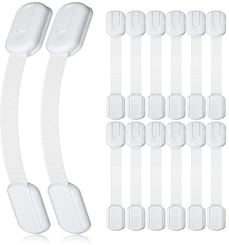 4our Kiddies Child Safety Cupboard Locks Child Locks(14 Locks+12 Replacement 3M Stickers), Easy to Install, Adjustable& No Damage for Drawers, Cabinets, Fridge, Effective Baby Locks for Baby Proofing