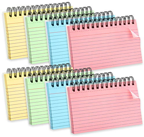Koogel 400 Stück mehrfarbige Karteikarten, 7,6 x 12,7 cm, linierte Spiralnotizen, Papier in mehreren Farben für Schule, Lernen, Erinnerung, Rezept, Notizblock, Grußkarten zum Selbermachen.