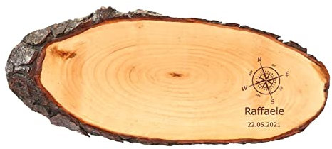 MASTERLASER3.0 Tagliere in legno Personalizzato Tagliere con corteccia ovale Centro tavola misure 45x17 cm Personalizzabile con Nome, Iniziali, Data. Migliore idea regalo (NOME)