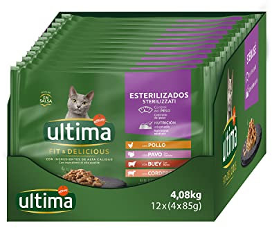 Ultima Nassfutter für Katzen mit Fleischsorten - 4 x 85 g x 12 (4,08 kg) - 4080 g