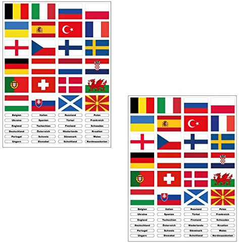 Kleberio® 2 Sticker Sets mit 24 Fahnen Europameisterschaft EM 2021 Europa Länder Flaggen Fußball Auto Aufkleber DFB Deutschland Nationalmannschaft