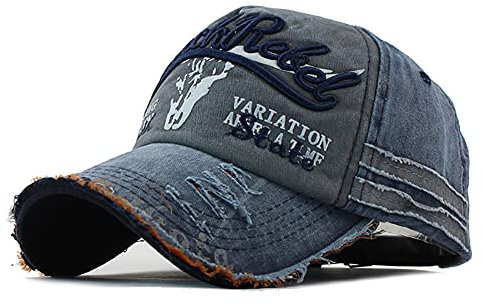 YULOONG Vintage Baumwolle Baseball Cap Fashion Washed Denim Retro Ausgefranste Kante Sonnenhut Bestickter Trucker Hut Klassische Sport Casual Cap Einstellbare Größe für Männer Frauen (A-Marine)