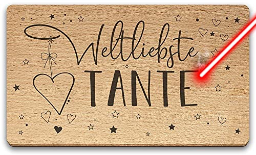 Frühstücksbrett mit Gravur - Weltliebste Tante - Geschenkidee für die beste Tante - Holzbrett Buche mit Lasergravur