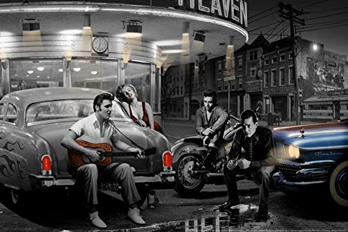 Feeling at home Bild auf gerollter Leinwand, legendäre Kreuzung, Consani Chris – Musik, horizontal, Kunstdruck, Prominente, Elvis, Marilyn James, Dean, Bogart Memphi, Leinwandbild, 91 x 140 cm