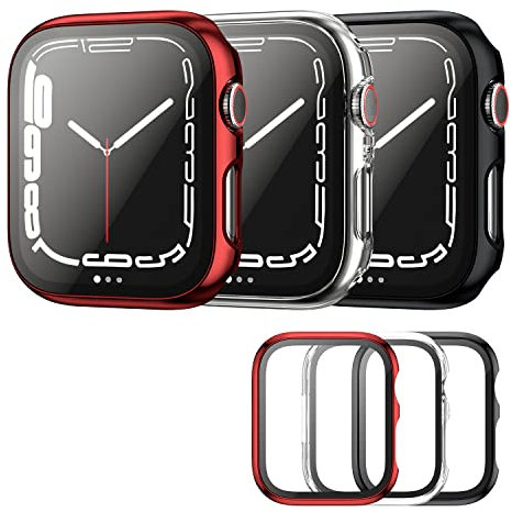 Haojavo Schutzhülle Kompatibel mit Apple Watch Series 7 45MM, 3 Stück Hülle 2 in 1 Gehäuse Hart Schutz und HD Gehärtetes Displayschutz Zubehör für iWatch 45 MM Galvanik Case für Damen und Herren