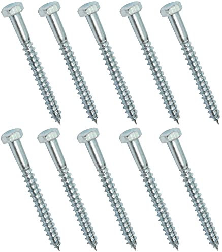 AERZETIX - C44556 - Lot de 10 - Tirefonds/vis à bois M5x50mm - à tête hexagonale 6 pans - DIN571 - en acier-zingué - assemblage fixation charpente ossature contreplaqués agglomérés