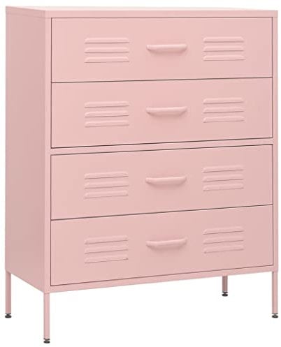 vidaXL Commode Buffet Armoire à Tiroirs Meuble de Rangement Armoire de Rangement Salon Salle de Séjour Intérieur Rose 80x35x101,5 cm Acier