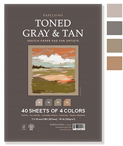 Toned Gray & Tan 4 Farben Skizzenbuch Papierblock, 18,3 x 25,4 cm, 40 Blatt Papelsino