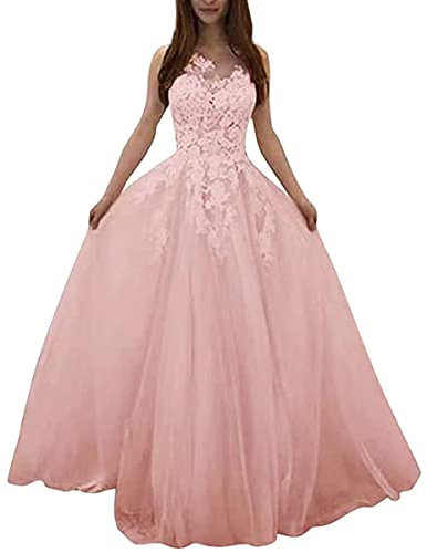 Onsoyours Robe de mariée Femme Élégant Dentelle Col V Dos Nu sans Manches Robes Longue de Nuptiale Soirée Princesse Demoiselle d'honneur A Rose L