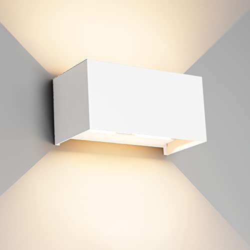 Klighten 24W LED Wandleuchte Innen/Außen ,3000K Außenlampe Außenleuchte innen, IP65 Aussenleuchte Wand UP Down,Außenwandleuchte wandleuchte innen Mit Einstellbar Abstrahlwinkel Warmweiß,Weiß