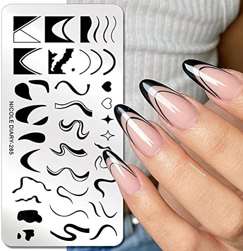 1 Pcs French Nail Stamp Template Wavy Striped Tip Nail Stamping Plates Heart Nail Design Stencil