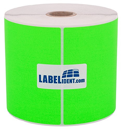 Thermotransfer-Etiketten auf Rolle neongrün - 100 x 150 mm - Papier, selbstklebend - 500 farbige Etiketten auf 1 Rolle/n, 25 mm Kern, Blanko Rollenetiketten