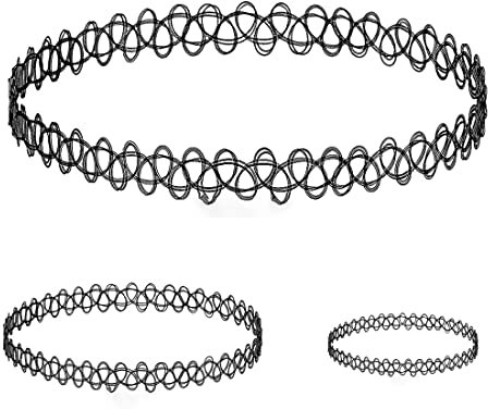 Set von 3 elastischen Halsketten Halskette + Armband + Ring Damen Tattoo Halskette Damen Mädchen Kinder Tattoo Halskette Mode Vintage Halskette Boho Style 80 S 90 S