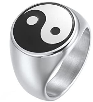 OAKKY Herren Edelstahl Jahrgang Yin Yang Klatsch Ring Hochzeitsschmuck Silber Größe 54 (17.2)