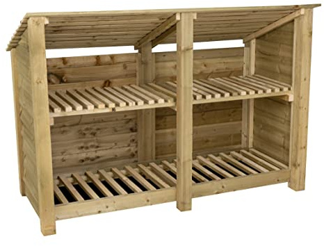 Arbor Garden Solutions wooden log store 4ft, firewood storage (W-187cm, H-126cm, D-88cm), natural finish (With kindling shelf (roof sloping back))