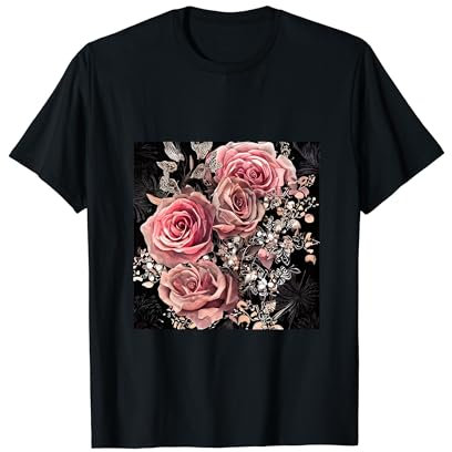 Roses rose pâle avec vignes délicates fleurs rustiques T-Shirt