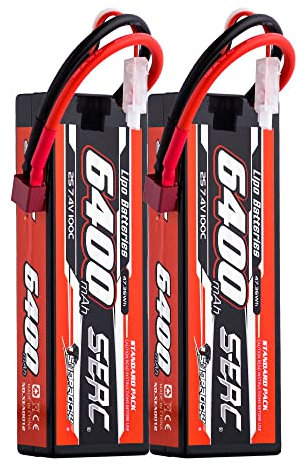 SUNPADOW 2S Lipo Battery 6400mAh 7.4V 100C Hard Case Rechargeable with Deans T Connector for RC Car Vehicles Truck Tank Buggy(2 Count)