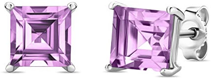 MIORE Ohrstecker aus 9 kt (375) Weissgold mit violett Amethyst Geburtsstein, viereckige Quadrat Ohrringe, Ohr Schmuck für Damen in Gold