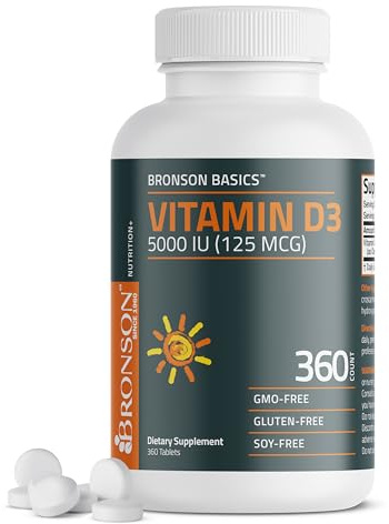 Bronson Vitamin D3 5000iu (125mcg) Non-GMO Gluten-Free Soy-Free 360 Tablets