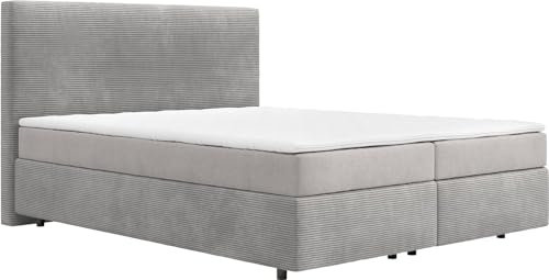 DELIFE Boxspringbett Dream-Well Cord Silbergrau 160x200 cm mit TFK Matratze u. Topper