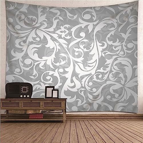 Wandbehang Klein, Wandtuch Outdoor Grau Weiß Vintage Filigranes Muster Wandteppich Schlafzimmer Wanddeko 300x260cm