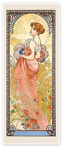 Die Vier Jahreszeiten - Sommer Poster von Alfons Mucha 20 x 50 cm Wandbilder Wanddeko