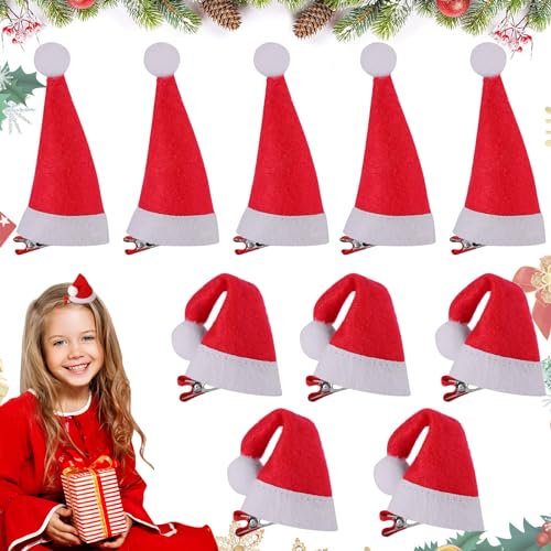 Weihnachtsmütze, Weihnachts Haarschmuck, 10 Stück Haarspangen Weihnachten, Haarspangen Mädchen, Haarschmuck Kinder, Adventskalender Füllung, Weihnachts Accessoires für Mädchen Damen Kinder
