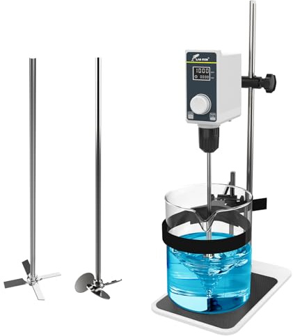 LAB FISH Rührwerk Overhead Stirrer, 50W Laborrührer mit Rührblatt & Edelstahl-Ständer, Verstellbare Geschwindigkeit 100-1500 U/min, Timer 1min-24h, für max. 20L & 20000 mPas