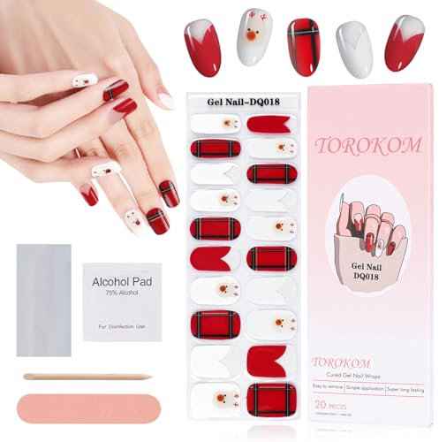 EBANKU Christmas Cured Gel Nail Strips, Glitter Gel Polish Strips - Long Lasting & Waterproof Full Nail Wraps with Stick & File