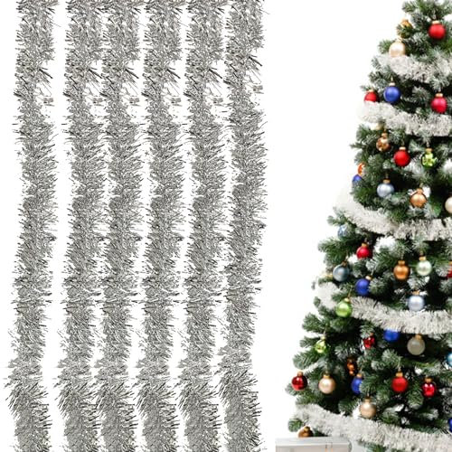 Ashuxxn 6 Stück Lametta Girlande Weihnachten Glänzende Weihnachtsbaum Dekoration Girlande Glänzend Girlande Weihnachten Deko Lametta Girlande Weihnachtsgirlanden für Weihnachtsbaum (Silbrig)
