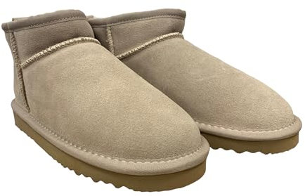 OOG Damen Lederboots mit Teddyfell Echt-Leder warm gefüttert Schnee Boots Winter Boots (Beige, EU Schuhgrößensystem, Erwachsene, Damen, Numerisch, M, 41)