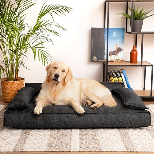 PillowPrim Hundebett, Haustiermatratze, Katzenbett, Hundekissen, Hundekorb, Hundesofa, Liegeplatz für Hund, Orthopädische, Möbel, Schwarz, 99x66 cm