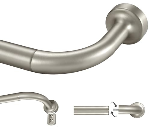 Lwiiom Brushed Nickel Tension Curtain Rod for Windows 28-56'', Internal Splicing 1 Inch Diameter Disc, Adjustable Room Darkening Wrap Around Design with Aluminum Finials and Brackets