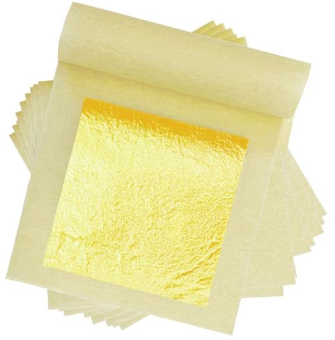 10 Blatt Blattgold Essbar,24 Karat Blattgold,Blattgold Essbar Für Torten,Uonekamo Blattgold Zum Basteln,Benutzt Für Basteln,Lebensmittel,Kuchen,Backen,Torten Dekorfolie,4,33 x 4,33 cm (4.3x4.3cm, 10)