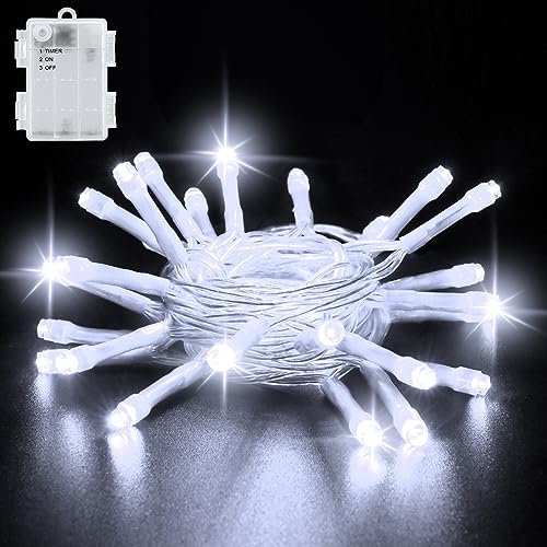 cshare Battery Fairy Lights, 3M 30 LED Fairy Lights Battery Operated with Timer, IP65 Waterproof String Lights for Jar Garden Camping Christmas Indoor Outdoor Decorations, Coolwhite