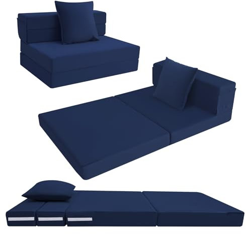 MeMoreCool Faltbare Klappmatratze, Hochdichter Schaumstoff Schlafsofa, Boden-Futon-Matratze, 4-teilige Gästematratze Gästebett Klappbar, Klappmatratze Sessel, Faltmatratze 75x195cm, Blau